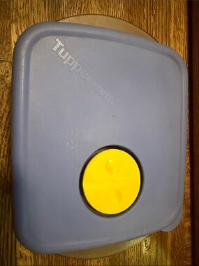 Vintage Tupperware Light Blue Microwave reheatable with Yellow Vent 2 1/2 cups